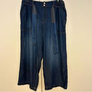 Seven Wide Leg Belted Pants. dark wash.
